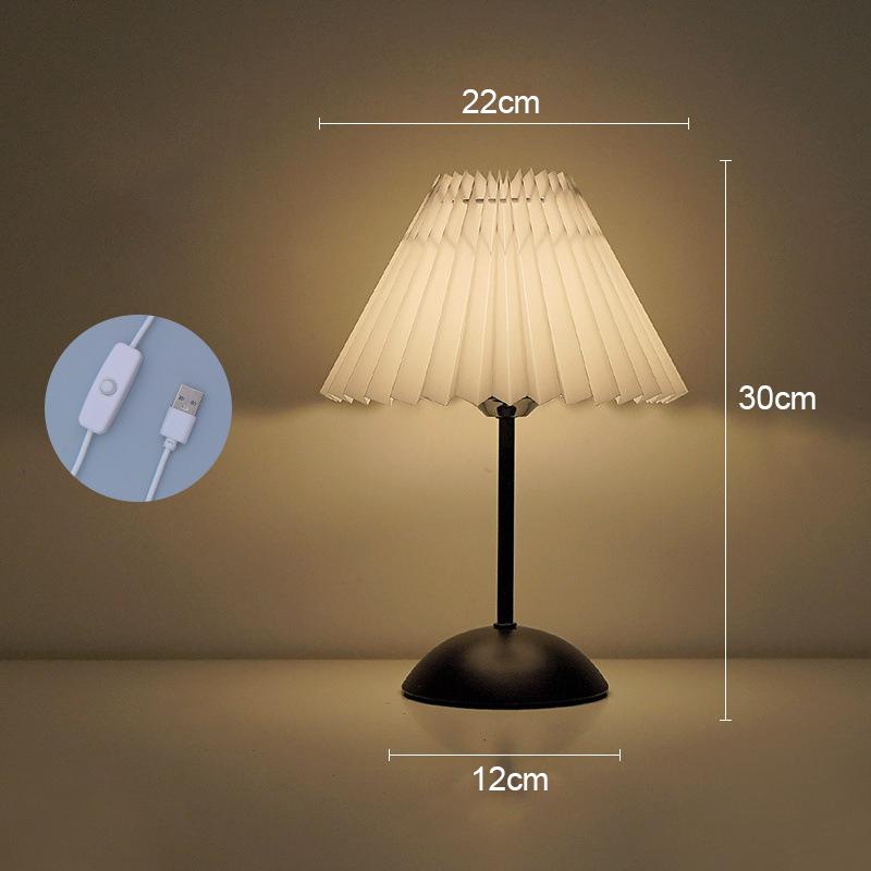 LED Table Lamp Nordic Pleated Fabric USB Plug For Living Room Home Bedroom Atmosphere Decoration Not Including Bulbs