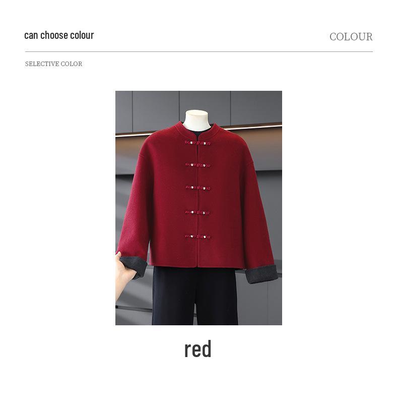 Year of the Rat Red Wool Coat with Cotton Padding, Mid/Elderly Autumn/Winter Little Xiang Style