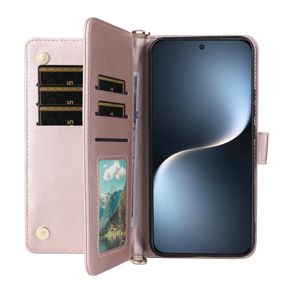 For Honor Magic7 5G Wallet Case with Shoulder/Wrist Strap Leather Phone Cover Stand