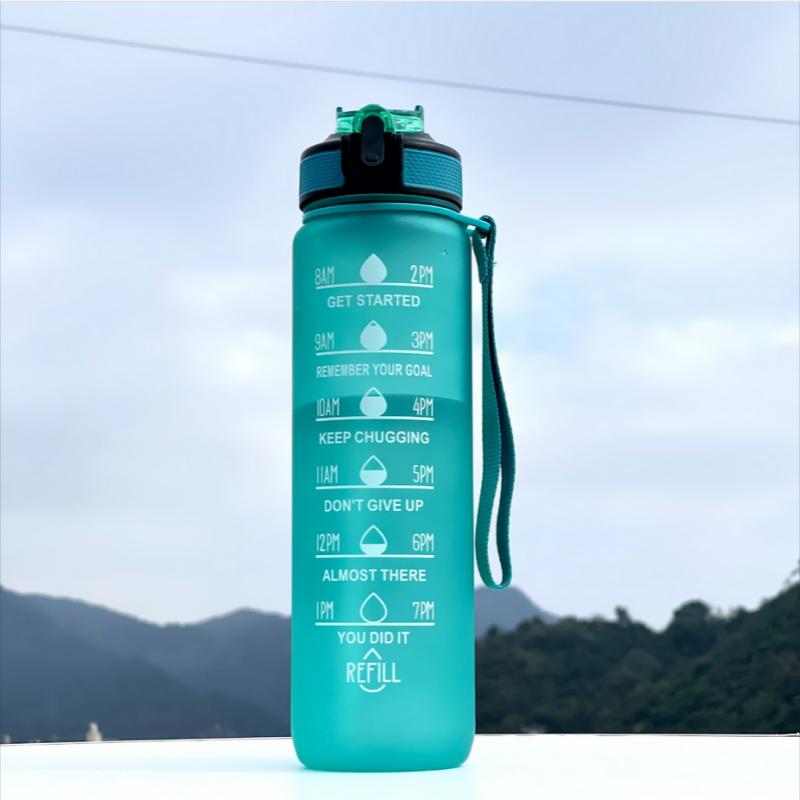 Leakproof Portable Gradient PC Sports Water Bottle with Time Marker,Lockable Lid,Silicone Straw,Fitness&Outdoor Motivational