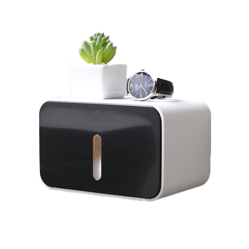 Wall Mounted Tissue Box Dual Paper Outlet Waterproof and Moistureproof Tissue Rack for Bathroom Black