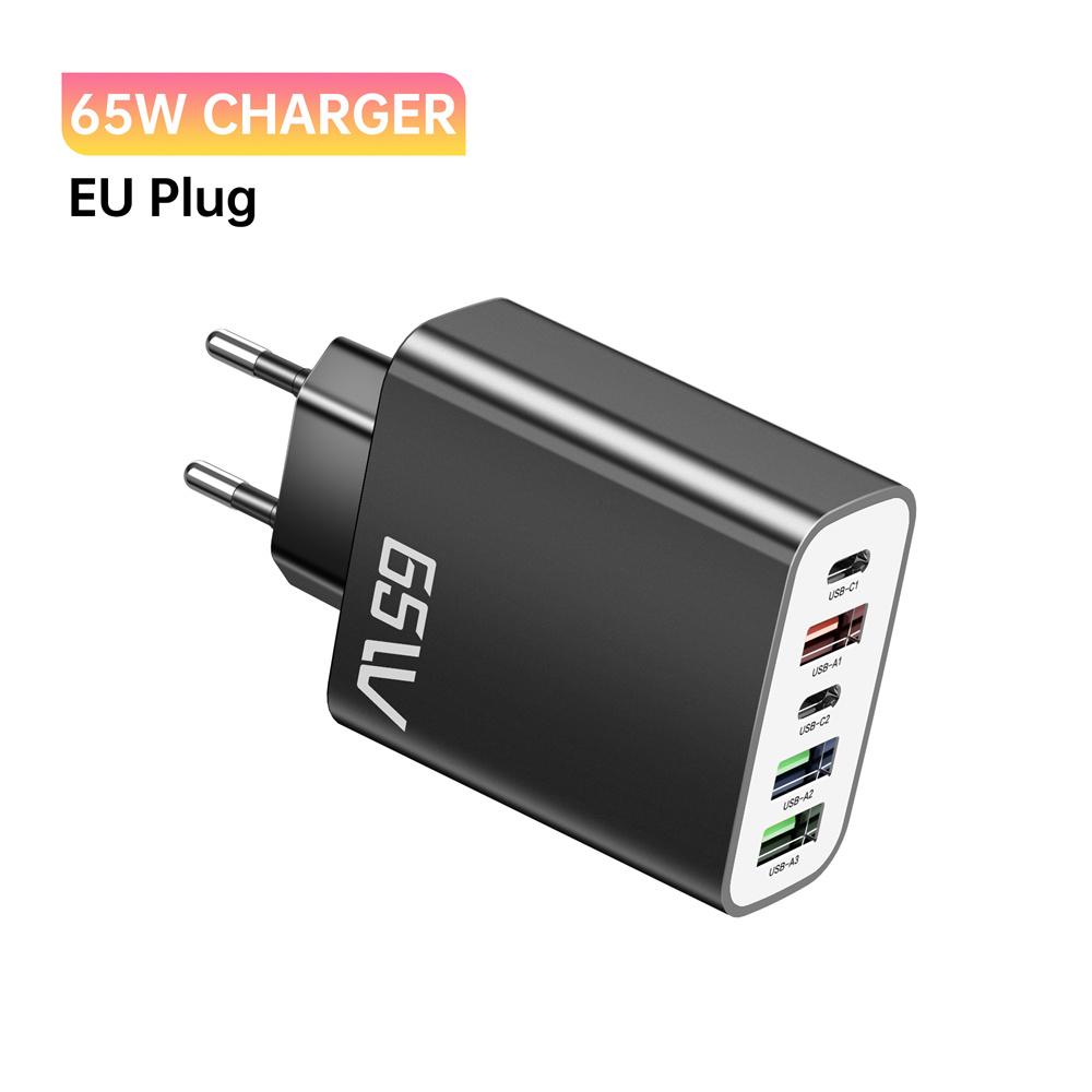 Total 65W USB C Charger Type C PD 5 Ports Mobile Phone Quick Fast Charging Wall Adapter for iPhone 16 Pro Xiaomi 15 Samsung S24