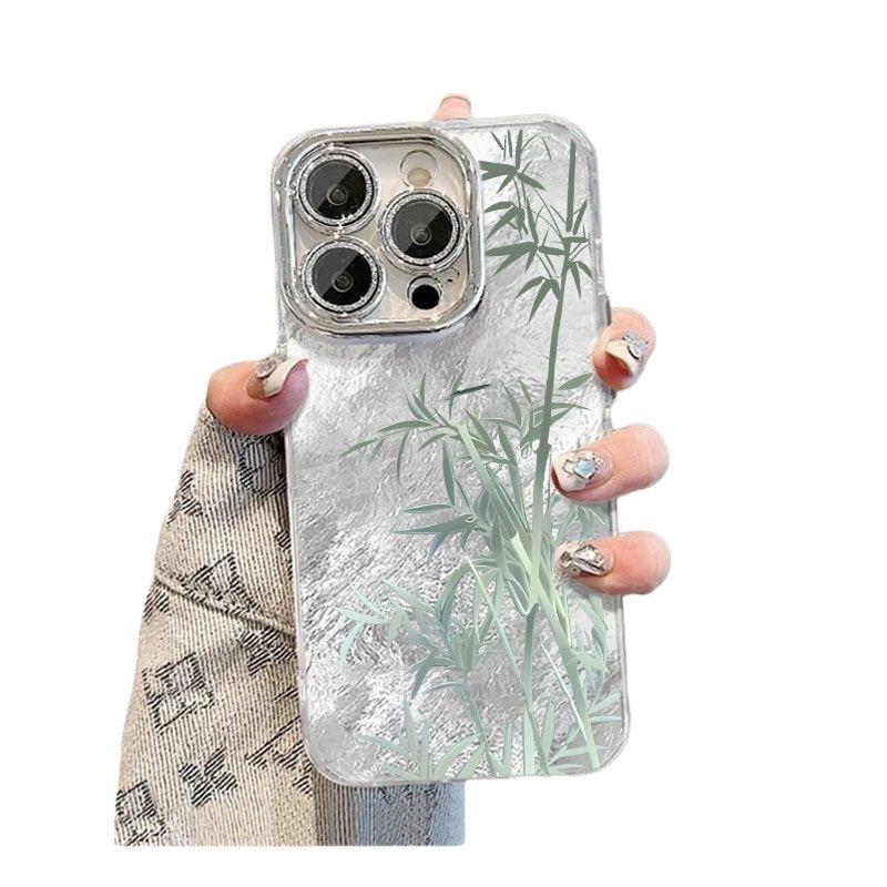 Green bamboo is suitable for iPhone17ProMax16 mobile phone case, Apple 14 has its own lens film 13 feather yarn case.