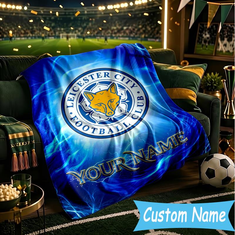 Custom Name Leicester Football Club Flannel Blanket, Use for Birthday/Holiday Gift, Soft Blanket for Sofa/Bed/Camping/Office, Home Decor