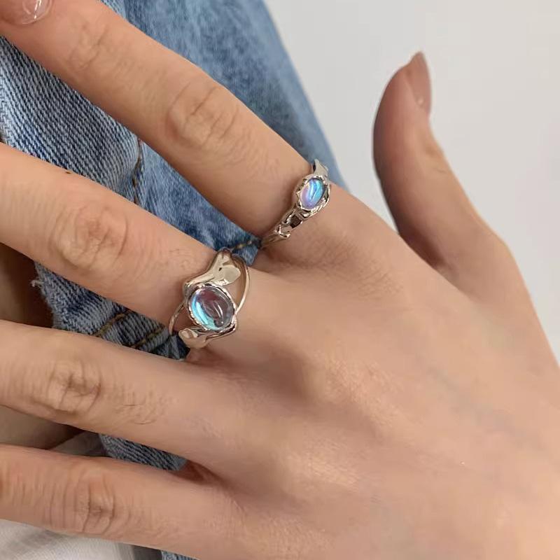 Elegant Moonstone Adjustable Ring For Women Unique Geometric Design Suitable For Stacking Fashionable