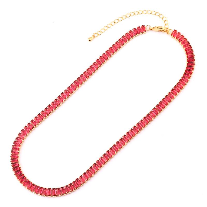 

Rainbow Cubic Zircon CZ Hip Hop Tennis Chain Necklace Wholesale 18k Gold Colorful Crystal Street Party Jewelry Choker Necklace рожевий червоний колір