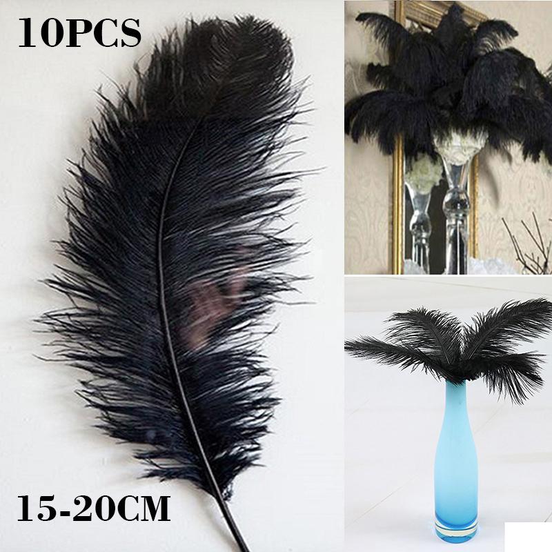 10Pcs 15-20cm Ostrich Feathers Plume Craft Centerpiece Wedding Party Decor Black