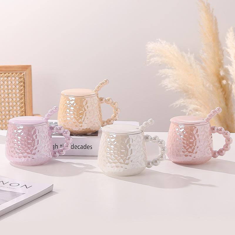 Light Luxury Style Cup Ceramic with Lid Spoon Household Couple Mug Girls Water Cup Design Sense Home Coffee Cup