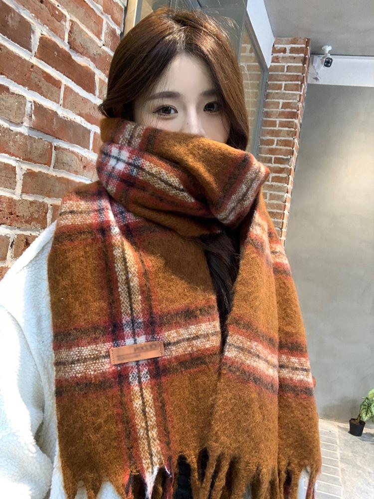 Knitted Scarf Headscarf Winter Women Men Preppy Plaid Tassel Warm Scarve Pashmina Mujer Femme Male Pareo Thick Wrap Shawl Unisex