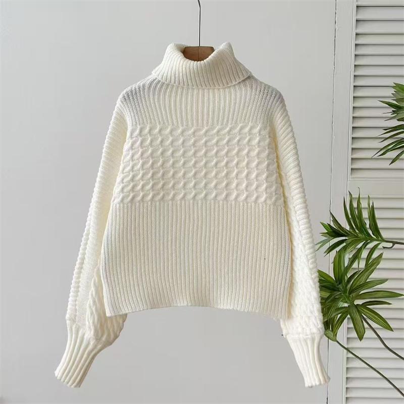 2025 autumn winter casual loose knitted sweaters harajuku Solid color turtleneck sweater tops for women Thick bottoming pullover
