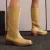 2025 Vintage Western Boots for Women Square Toe Block Heels 4.5cm Slip on Plus Size 47 48 Leisure Daily Mid Calf Bota