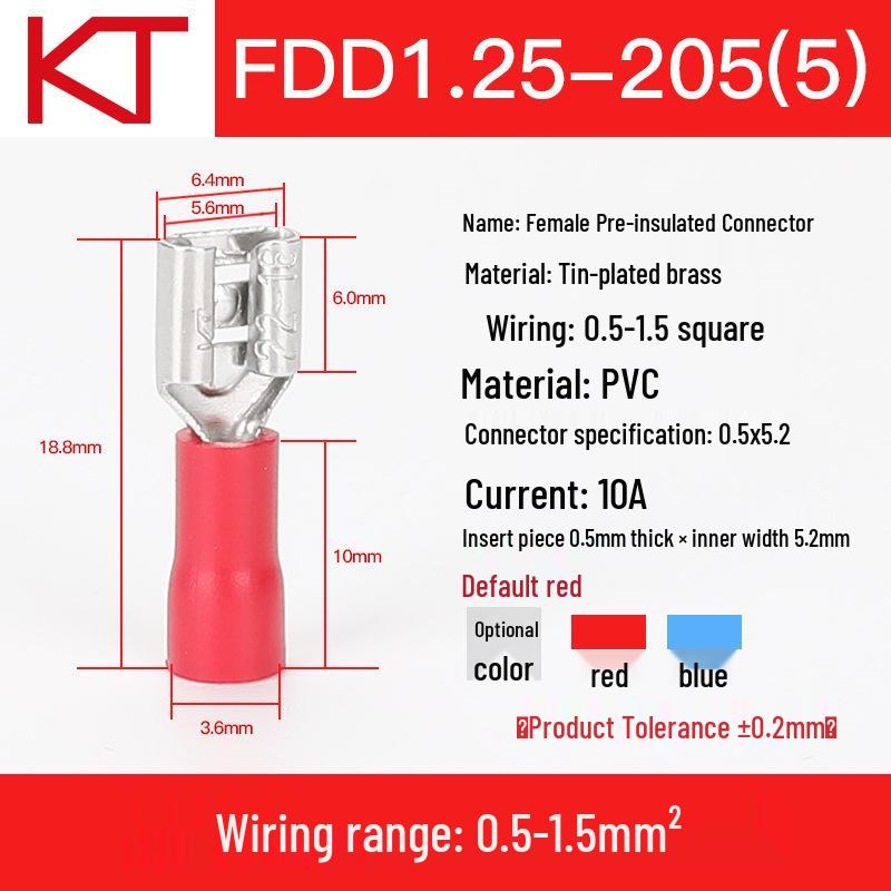 KT Keshitong FDD1.25-110(8)/250 Female Pre-insulated 2.8mm Crimp Terminal Connector