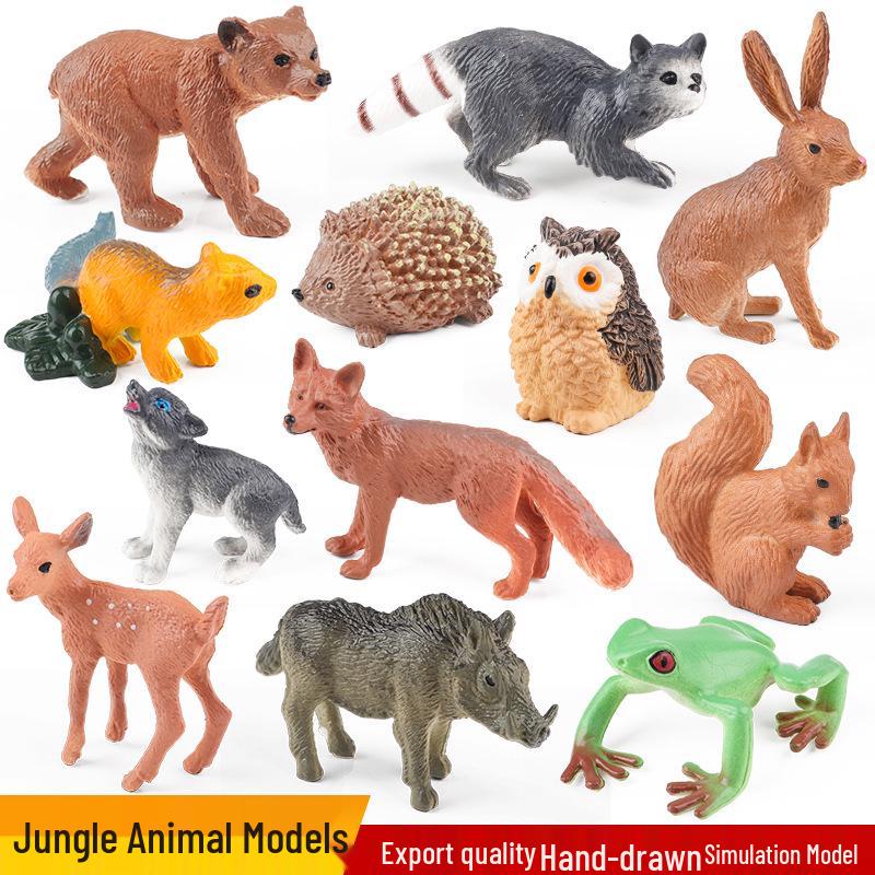 Jungle Animal Simulation Set: Wild Rabbit, Tree Frog, Squirrel, Raccoon, Panda, Eagle Models