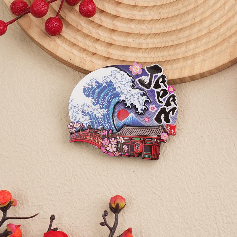 Japanese Epoxy Wood Refrigerator Magnets - Cute Cartoon Cultural Souvenirs, Soft Magnetic