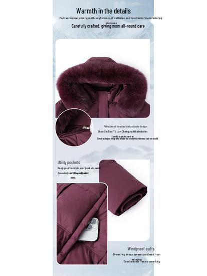 Premium Winter Hooded Short Down Jacket for Middle-aged and Elderly Women with Fox Fur Collar