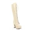 Fashion 2025 Patent Leather White Lacing Knee High Boots Lace Up Ladies Platform Boots High Heels Fashion Nightclub Patry Shoes Wholesal