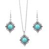 GemChic Women's New Vintage Ethnic Turquoise Geometric Carve Flower Pendant Necklace Earrings Two Piece Set Fashion Birthday Christmas Jewelry Gift