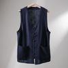 Men's  Breathable Linen Vest: Retro Buckle-Accented V-Neck Loose Style, Outdoor Layering Piece with Horsehide Texture