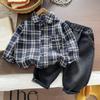 Boys' 2025 Korean Style Plaid Two-Piece Set: Long-Sleeve Casual Shirt for Kids