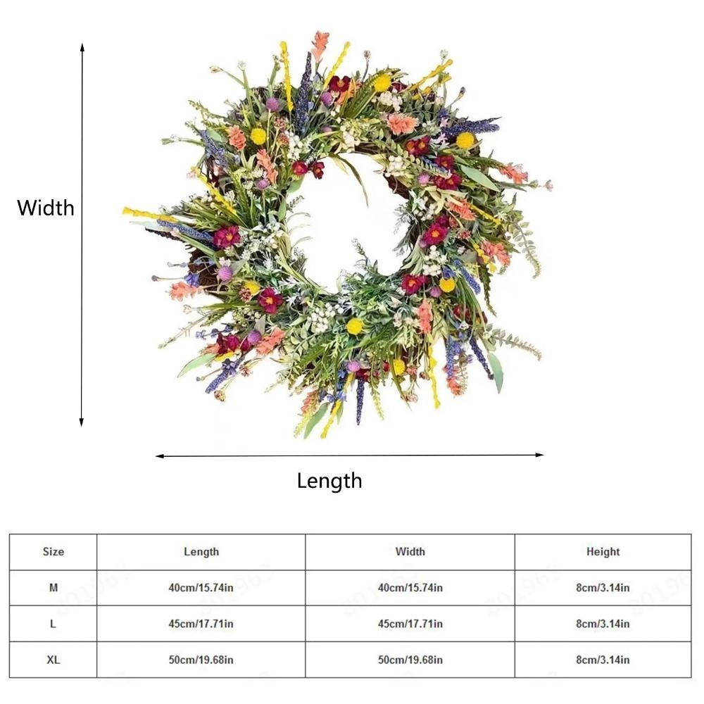 15.74 Colorful Wildflower Spring and Summer Wreath with Green Leaves, Artificial Wreath (Green, Size M)