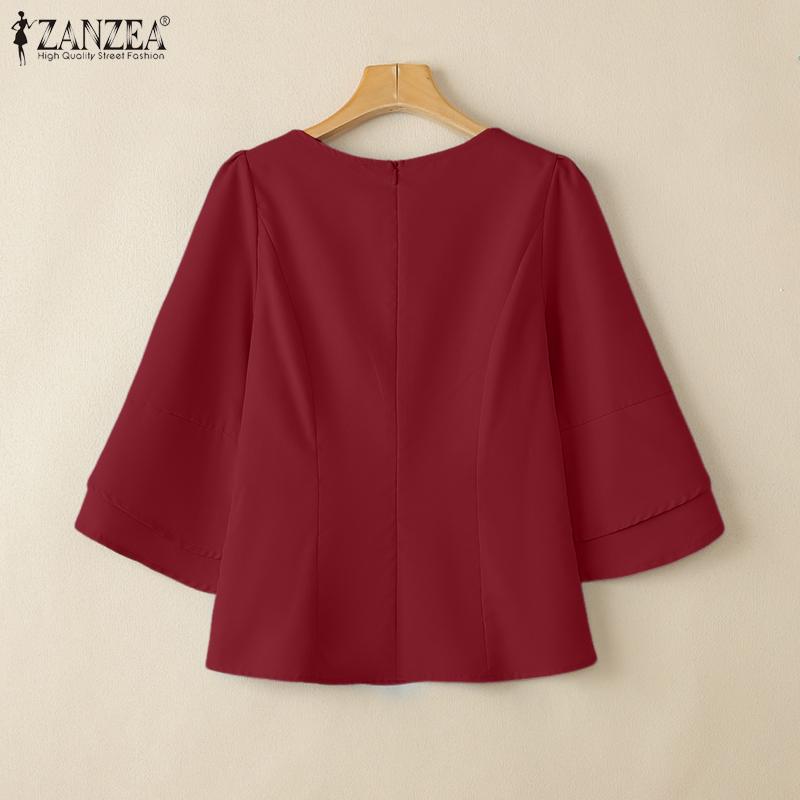 ZANZEA Women Casual Round Neck 3/4 Sleeve Loose Blouse