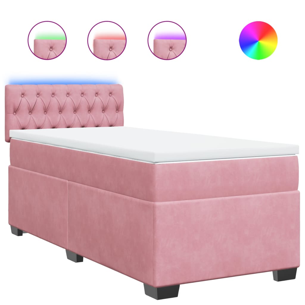 Box Spring Bed with Mattress Pink 100 x 200 cm Velvet