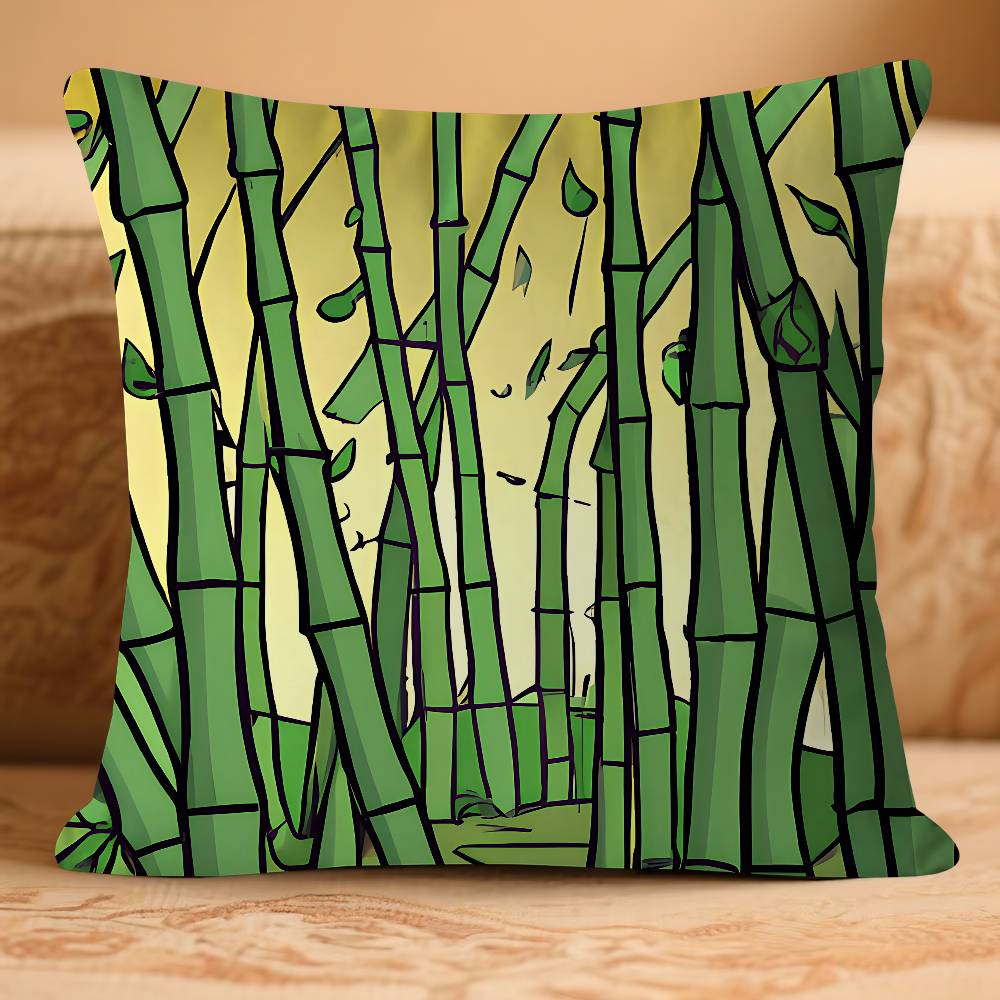 B-bamboo Forest Pillow Case Removable Washable Cushion Cover – All-Season Soft Linen