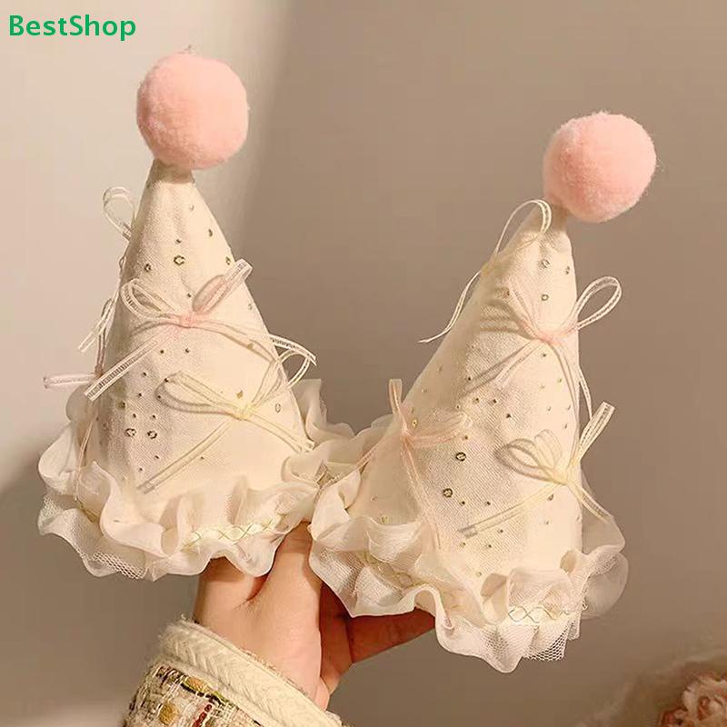 Korean Cute Bow Birthday Hat Hair Clip for Women, Festival Party Cake Hat, Bangs Clip, Photo Hair Accessory Prop