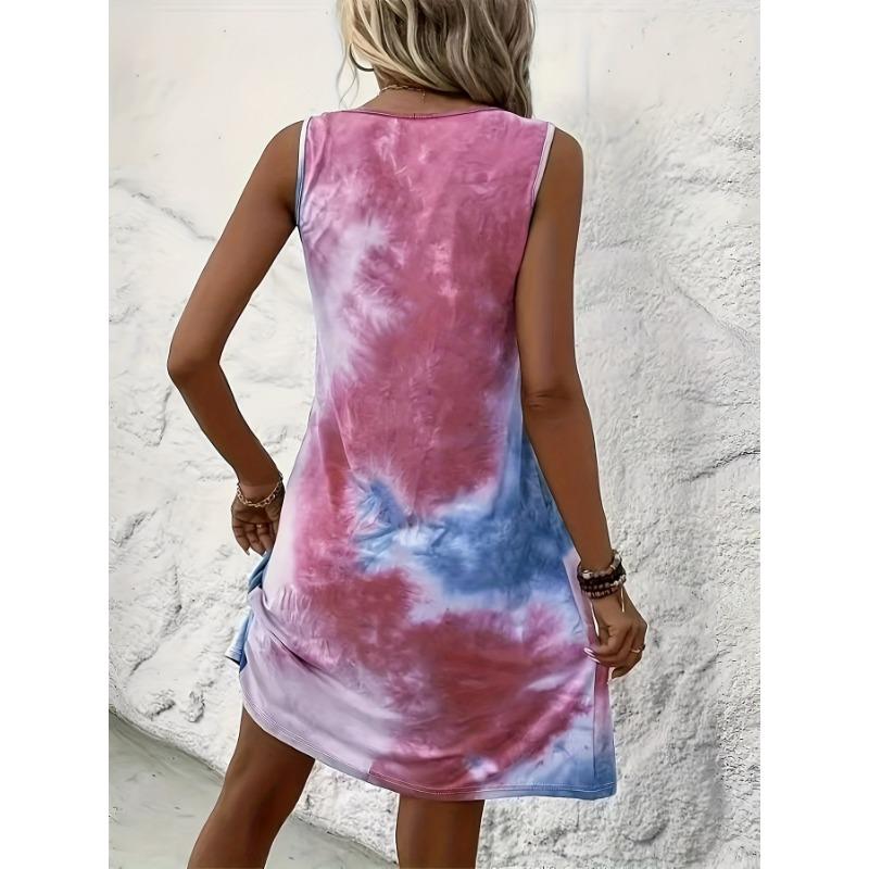 Nuovo Vestito Moda Senza Maniche Tie Dye Stampato Primavera/Estate Ampio Pieghettato Elegante A-line Corto da Festa Casual Semplice Vestito Estivo