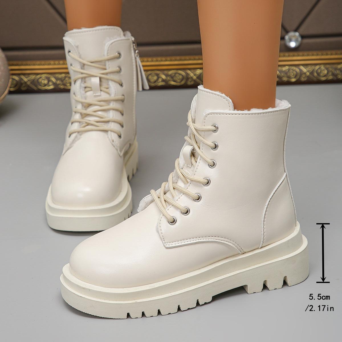 

Новые бархатные ботинки Мартин для внешней торговли 2025 теплые большого размера на толстом каблуке с передней молнией европейские и американские полусапоги женские 43 белый