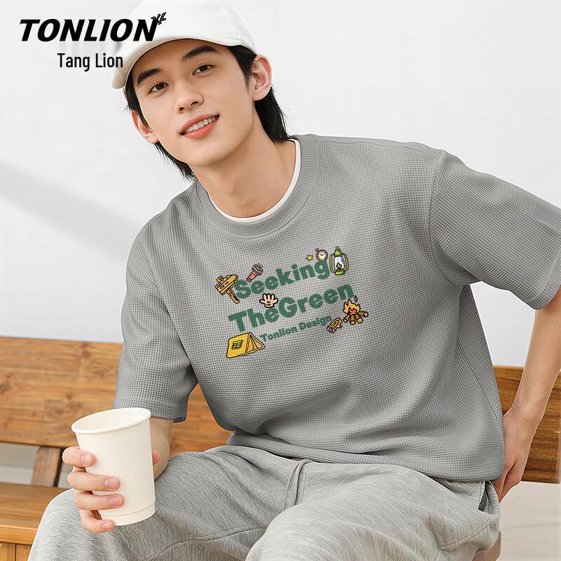 TonLion Men s Waffle Knit Short Sleeve T-Shirt M