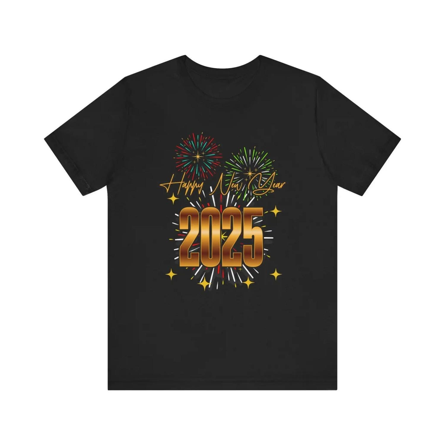 

Happy New Year 2025 T Shirt Festive Fireworks Design Celebrate in Style Jersey S чёрный