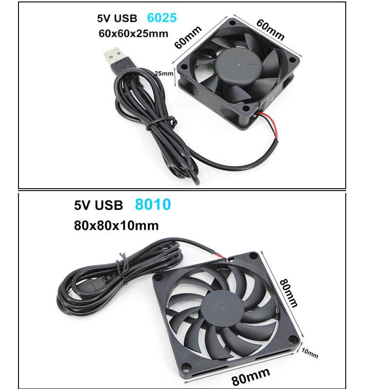 DC 5v USB 2510 8010 6010 6015 6025 6CM 8CM 60x60x25mm 80x80x10mm Power Cooling Case Fan For Receiver DVR Xbox Router
