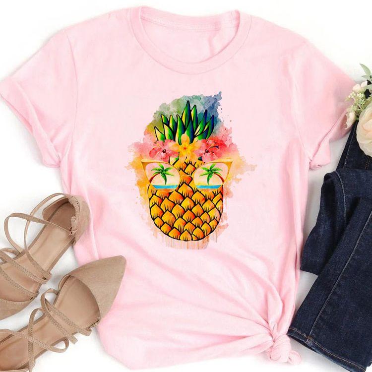 

Sweet Life Pineapple Printed T Shirt Summer Women T Shirt Fashion Cute Graphic Tee Shirts Ladies Short Sleeve Tops Clothing XXXL білий