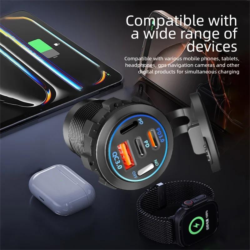 2/3/4 Port PD QC 3.0 USB Car Charger with Voltmeter Socket Power Outlet Adapter Waterproof for 12V/24V Car ATV Boat Hot Sale