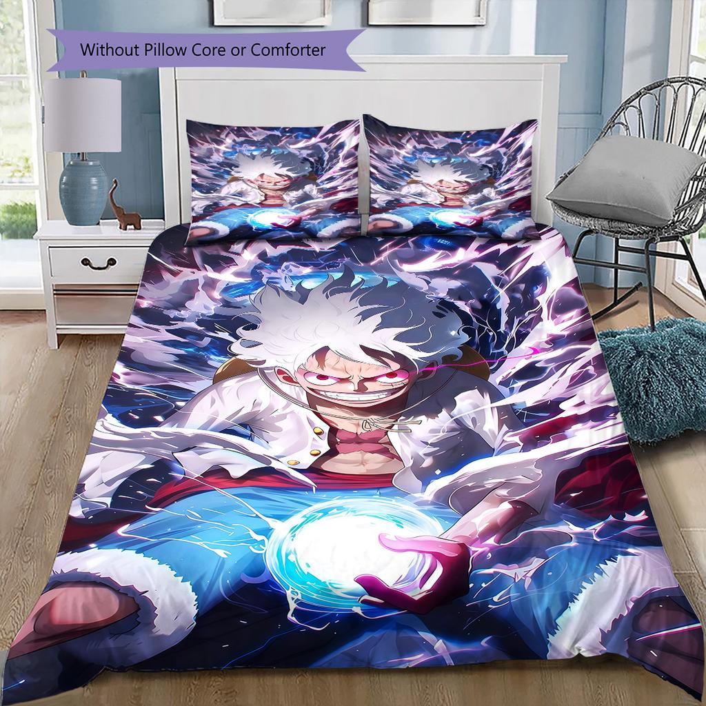 One Piece Anime Pattern Bedding Quilt Set Quilt Cover Pillowcase Home Birthday Gift(1 * Duvet Cover + 2 * Pillowcase, Without Core)
