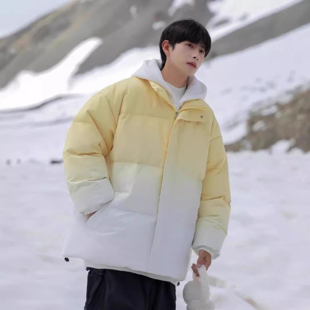 Fake two pieces of gradual change cotton-padded coat men's winter new loose tide brand high street casual warm cotton clothes hooded