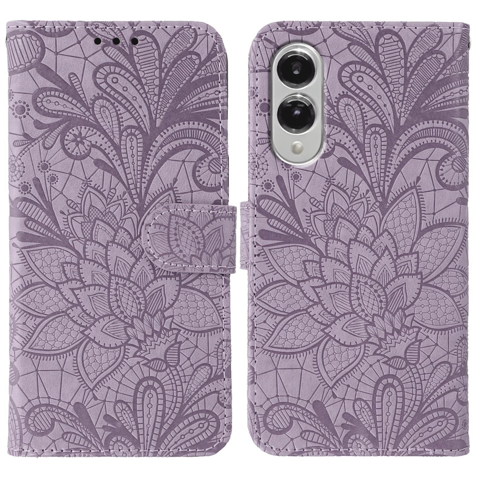 

For Samsung Galaxy S25 Edge Case Lace Flowers PU Leather Flip Wallet Phone Cover Purple