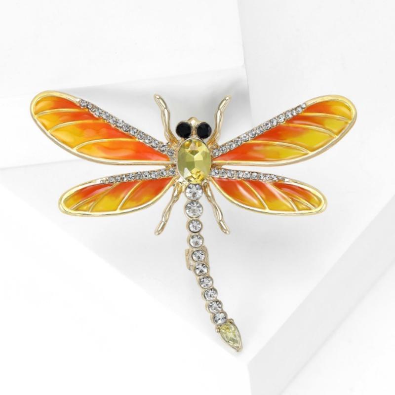 Fashion Alloy Enamel Dragonfly Brooch High-End Versatile Rhinestone Animal Brooch Women'S Clothing Corsage Jewelry Accessory