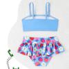 Girls Two Piece Swimsuit Set Tankini Top with Bow Detail Adjustable Straps and Ruffled Skirt Bottom Floral Print Swimwear