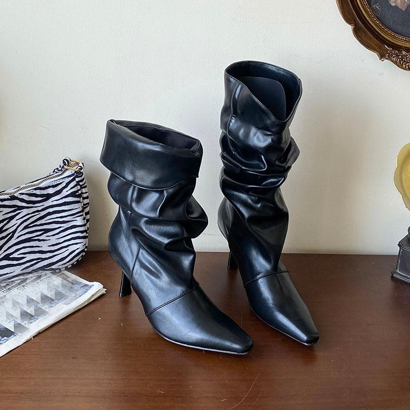 

Мода Мода Плиссированные Женские Современные Ботинки Обувь Тонкие Каблуки Обувь Острый Носок Женские Короткие Ботинки Женская Обувь Слипоны Туфли-лодочки 35 чёрный