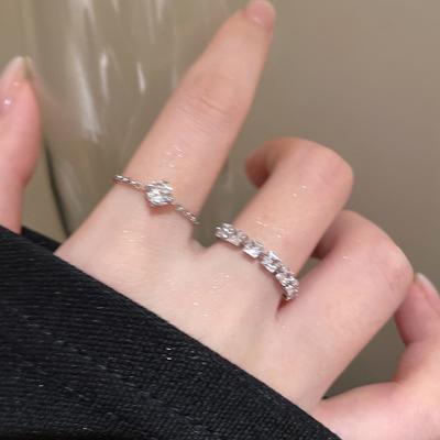 Explosive Geometric Square Zircon Niche Simple Ring Light Luxury High Sense Personality Index Finger Ring Temperament Versatile Ring