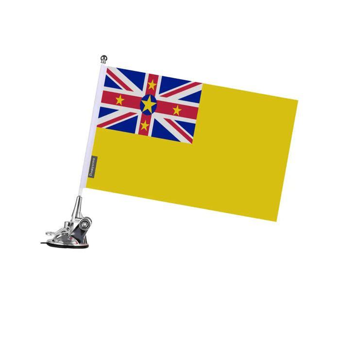 Drapeau - Niue - 27 X 35 Cm - Mât En Acier Inoxydable - Impression Recto/verso - Utilisation Extérieure