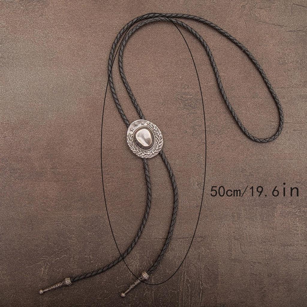 Metal Hat Pendant Bolo Tie for Adult Unisex Vintage PU Leather Tie Rope Necklace Jewelry Rodeos Tie Formal Event Tie