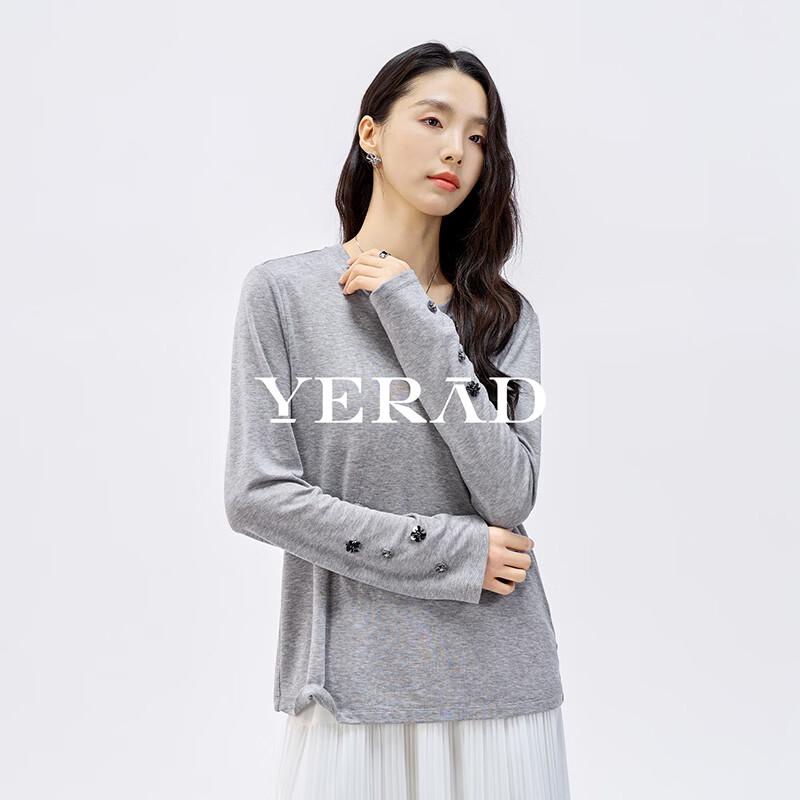 YERAD Women's Relaxed Fit Beaded Lyocell Wool Long-Sleeve T-Shirt