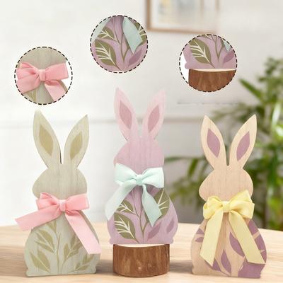 Paskalya ahşap el işi tavşan masaüstü sergisi, yaratıcı Paskalya dekoratif tavşan sergisi, masif ahşap dekorasyon