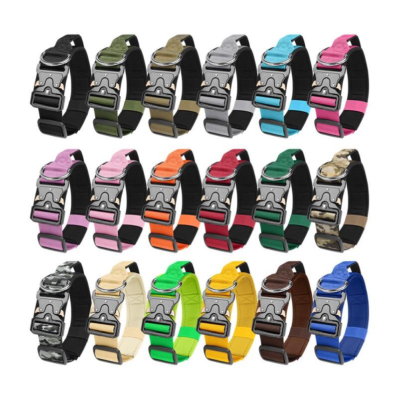 Heavy Duty Dog Collar Medium To Large Breeds Anti-Pull Tactical Nylon With Adjustable Buckle Multiple Colors Sizes