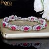 Pera Sweet 8 Color Options Fashion Ladies Jewerly Hot Pink Red Cubic Zirconia Crystal Oval Flower Charm Bracelet for Gift B073