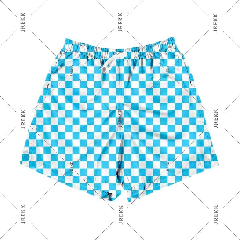 Paisley Fashion Beach Swim Shorts For Men 3D Print Quick Drying Drawstring Board Shorts Simple Square Plaid Surf Swim Trunks