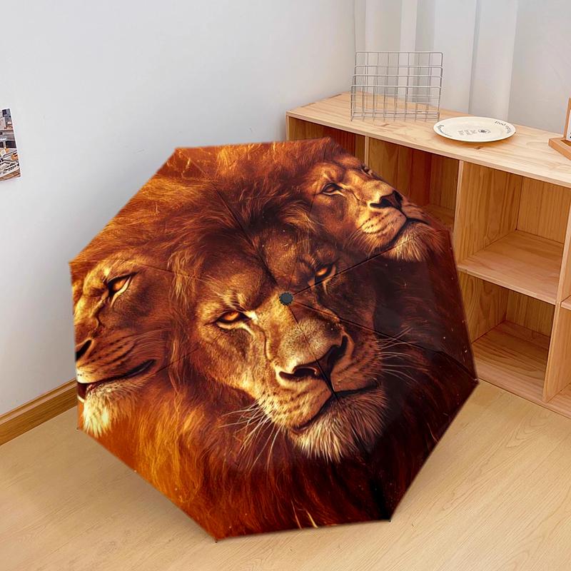 

1 PC Automatic Folding Umbrella - fierce lion Pattern, Portable & Foldable Design with 8 Ribs, Christmas Birthday Gifts